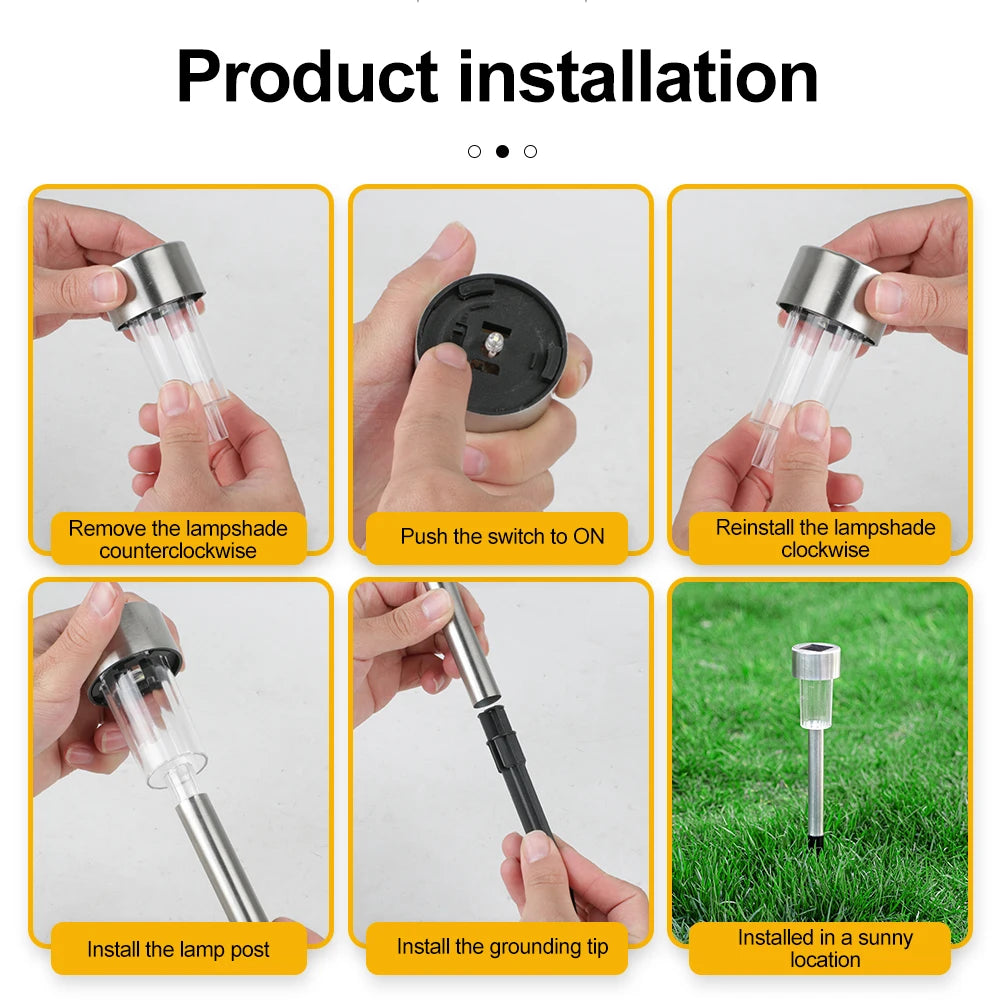 6 Pack Solar Outdoor Lights Stainless Steel Garden Light LED For  Landscape Lighting Pathway Decor Walkway Lawn Patio Yard