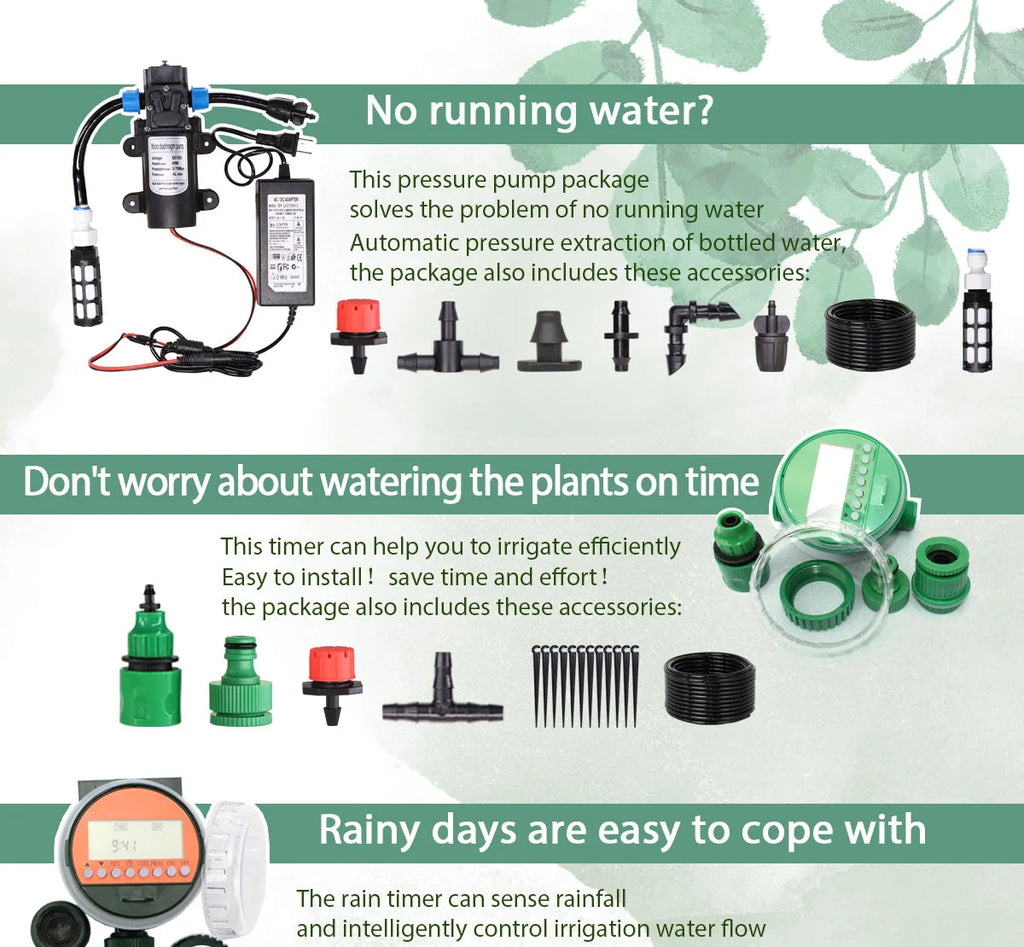 MUCIAKIE 50M-5M DIY Drip Irrigation System Automatic Watering Garden Hose Micro Drip Watering Kits with Adjustable Drippers