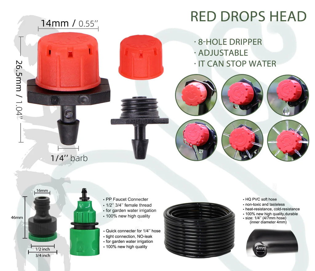 MUCIAKIE 50M-5M DIY Drip Irrigation System Automatic Watering Garden Hose Micro Drip Watering Kits with Adjustable Drippers