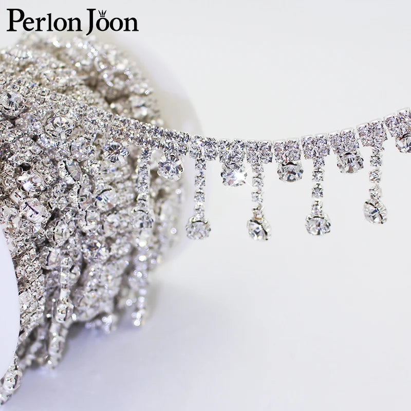 1 Yard Short tassel Pendant rhinestones trim fringe crystal metal chain  for dress,bag,shoes accessories ML004