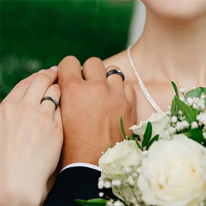 TIGRADE 2/4/6/8mm Black Ring Men Women Polished Tungsten Carbide Wedding Band Engagement Ring Unisex Lover Name/Date Engraving