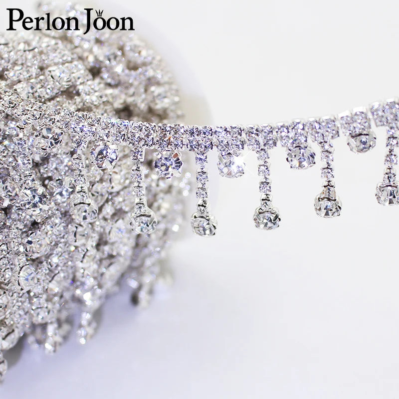 1 Yard Short tassel Pendant rhinestones trim fringe crystal metal chain  for dress,bag,shoes accessories ML004