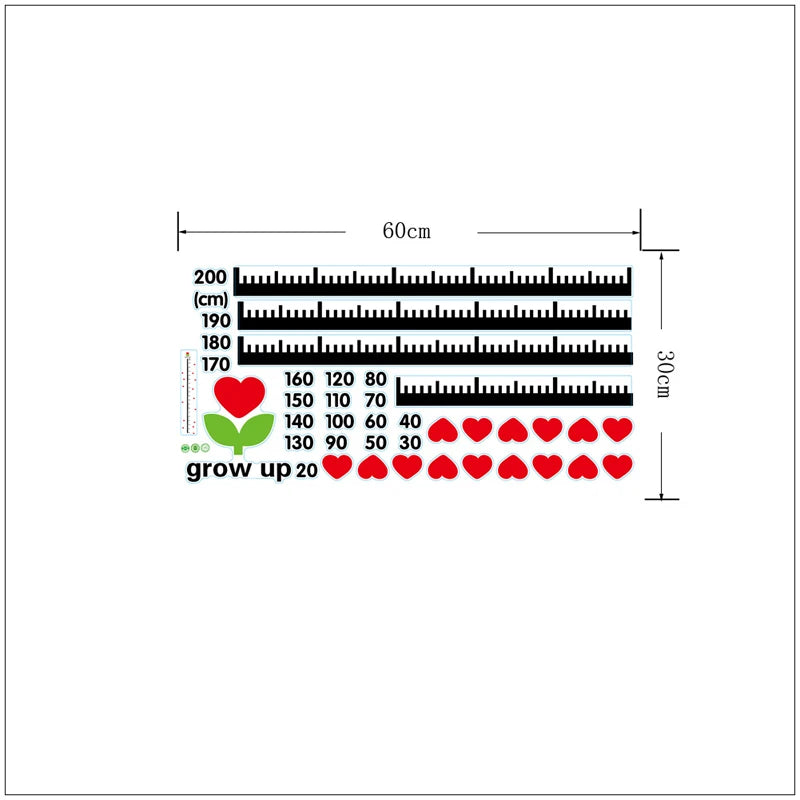 Love Heart Height Measure Wall Stickers Home Decor DIY Simple Chart Ruler Decoration For Kids Rooms Decals Wall Art 20-200cm