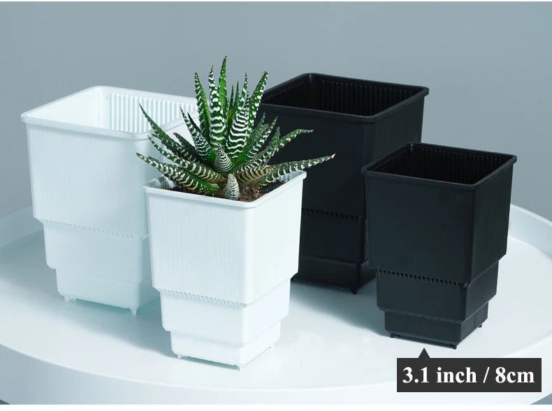 Meshpot 2 3 4 Inches Square Plastic Succulents Planter Pots With Tray Set,Nursery Pot Cactus Plant Pot Garden Pot