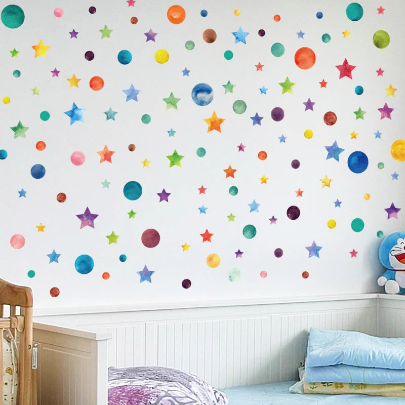 Rainbow Color Dots Star Wall Sticker For Kids Room Children Home Decor Decals Creative Removable Living Room DIY Vinyl Stickers