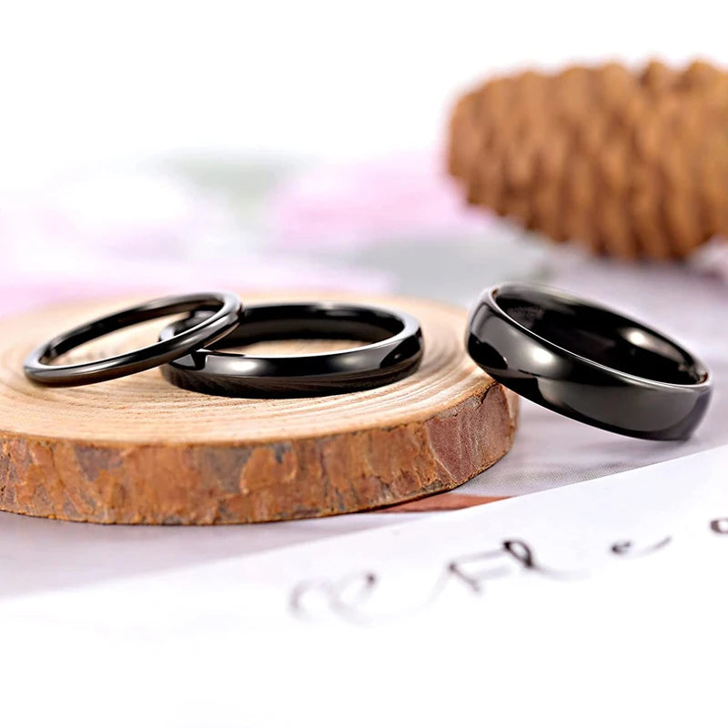 TIGRADE 2/4/6/8mm Black Ring Men Women Polished Tungsten Carbide Wedding Band Engagement Ring Unisex Lover Name/Date Engraving