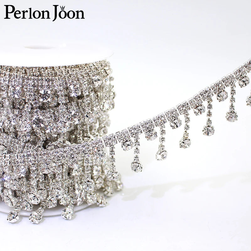 1 Yard Short tassel Pendant rhinestones trim fringe crystal metal chain  for dress,bag,shoes accessories ML004