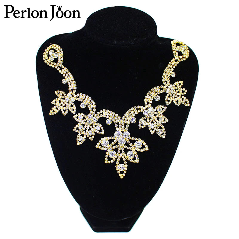 6*4.2in  Ab Crystal collar Rhinestone sew-on necklace adornment for Wedding Dress Skirt Flashing  Clothing Accessories YL012