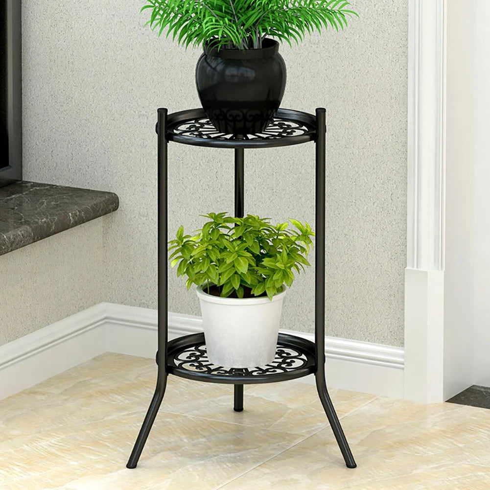 Retro 2-layer metal plant pot rack potted plant display stand balcony garden plant rack