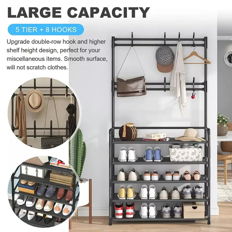 2025 New Shoe Rack With Hanging Hooks Space Saving Storage Organizer For Shoes Coats Hats Closet Clothes Hanger Home Shoes Shelf