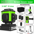 CLUBIONA 16/12 lines Self-leveling Remote Control Outdoor Mode - Receiver Auto 3x360 Green beam Line Laser Level