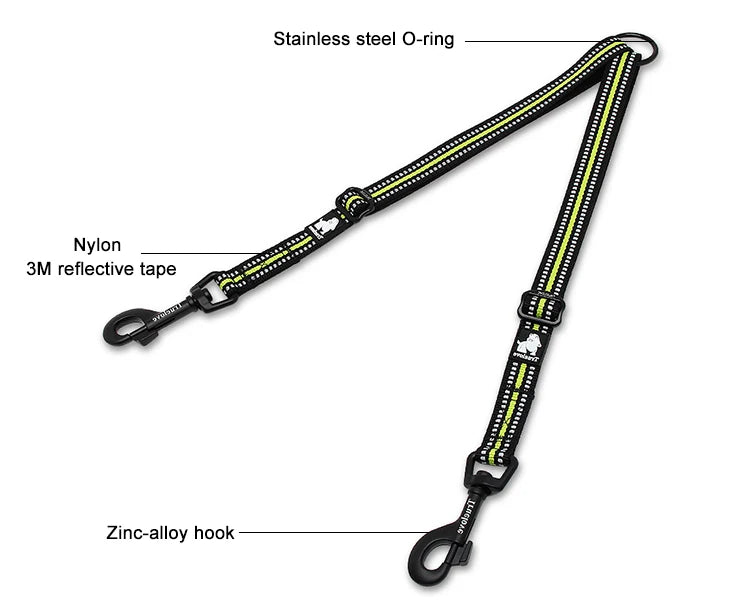 Truelove Reflective Nylon Double Dog Leash For Two Dogs Coupler No Tangle Pet Leash For All breed Training Running Dropshipping