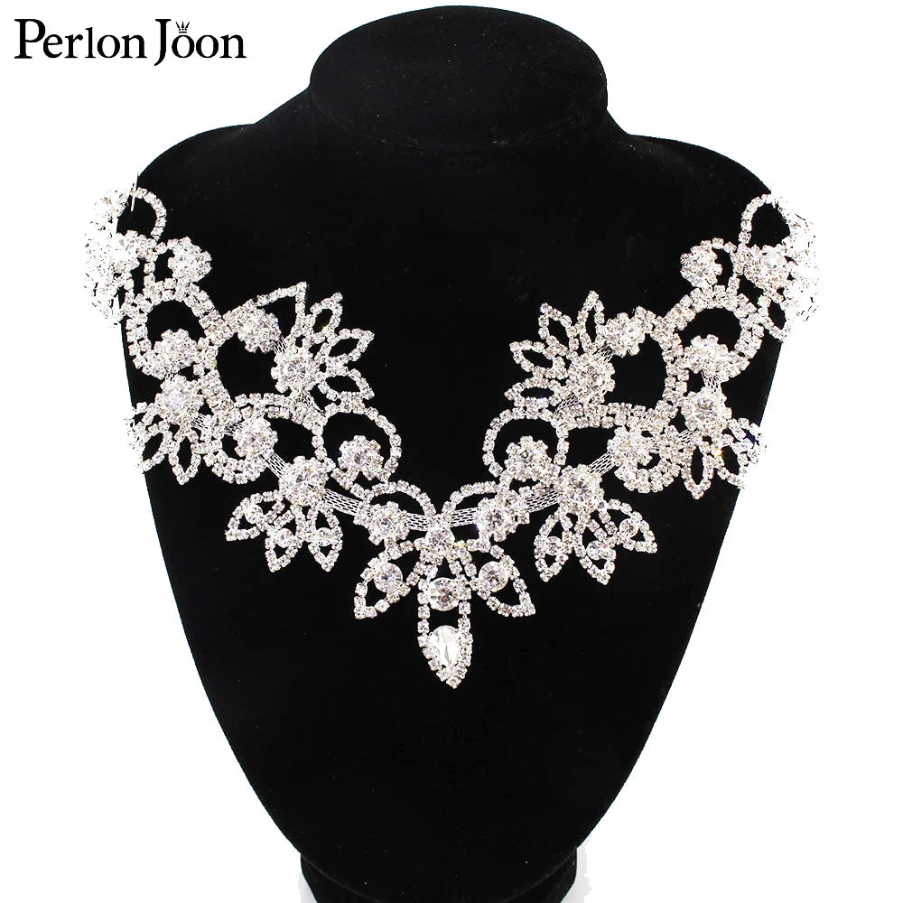 6*4.2in  Ab Crystal collar Rhinestone sew-on necklace adornment for Wedding Dress Skirt Flashing  Clothing Accessories YL012