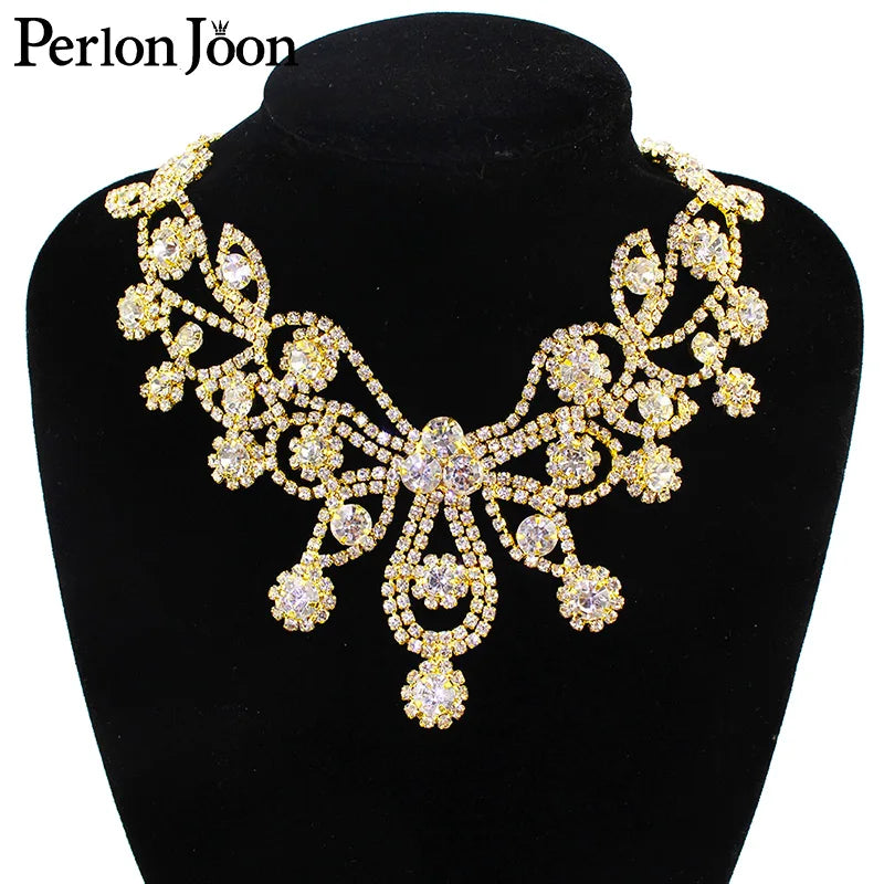 6*4.2in  Ab Crystal collar Rhinestone sew-on necklace adornment for Wedding Dress Skirt Flashing  Clothing Accessories YL012
