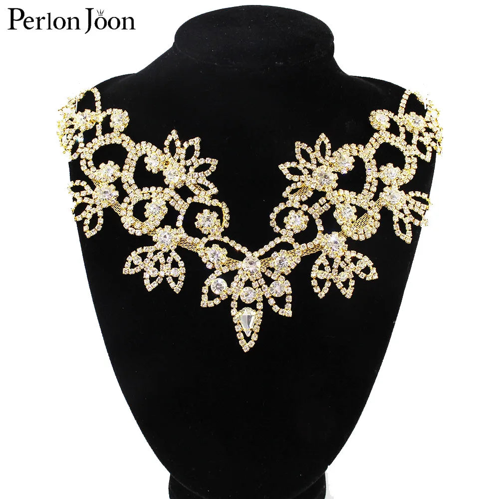 6*4.2in  Ab Crystal collar Rhinestone sew-on necklace adornment for Wedding Dress Skirt Flashing  Clothing Accessories YL012