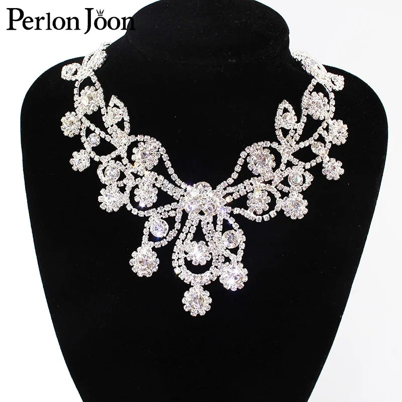 6*4.2in  Ab Crystal collar Rhinestone sew-on necklace adornment for Wedding Dress Skirt Flashing  Clothing Accessories YL012