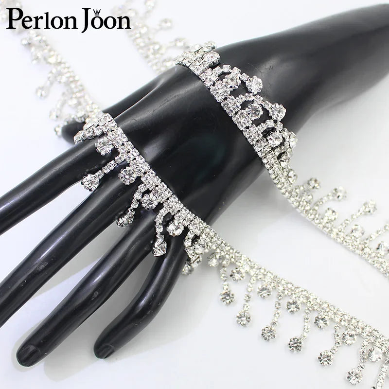1 Yard Short tassel Pendant rhinestones trim fringe crystal metal chain  for dress,bag,shoes accessories ML004