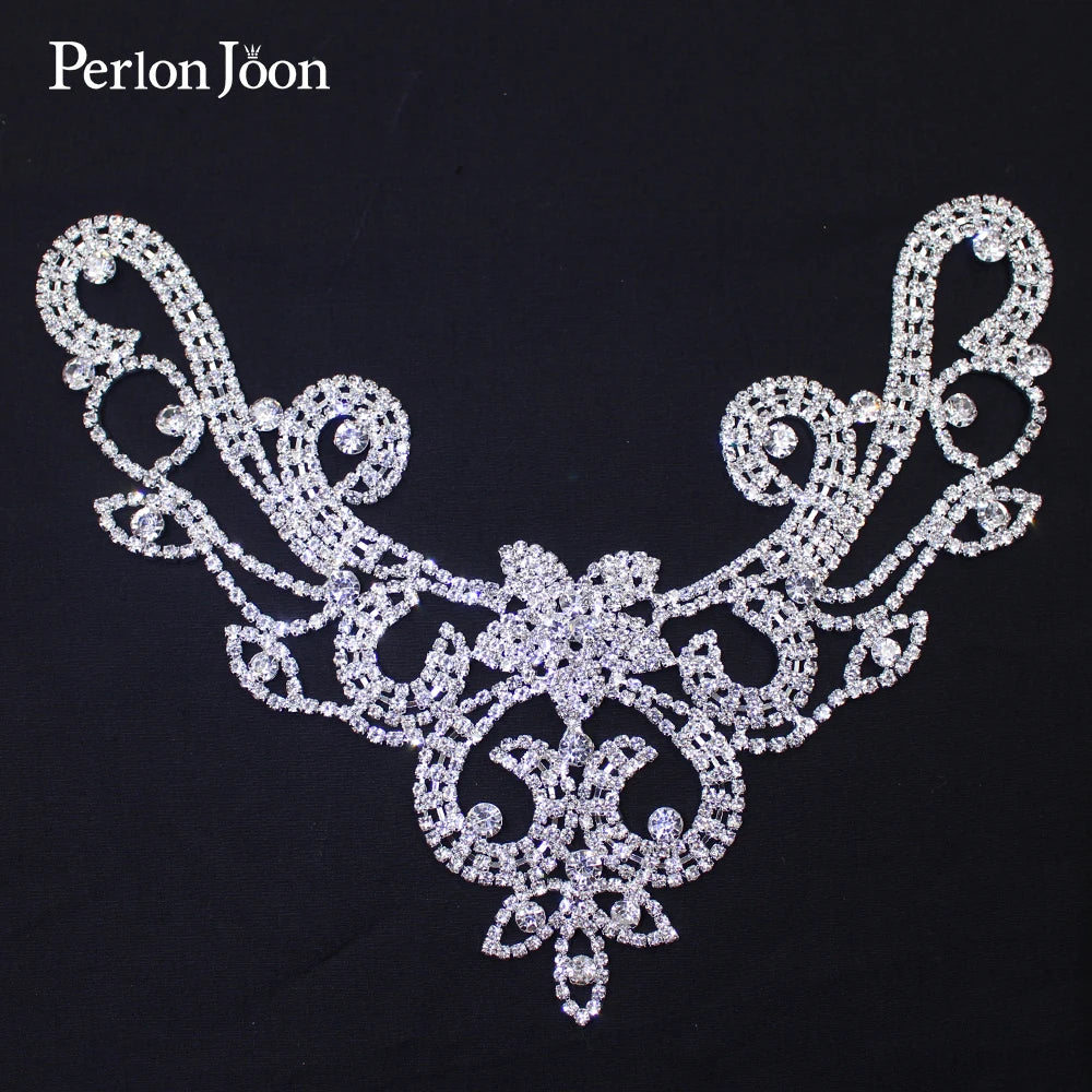 6*4.2in  Ab Crystal collar Rhinestone sew-on necklace adornment for Wedding Dress Skirt Flashing  Clothing Accessories YL012