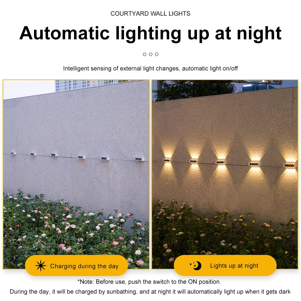 Up and Down LED Wall Lamp Waterproof Solar Wall Light For  Outdoor Hallway Garden Fence Yard Sunlights Lighting Decoration
