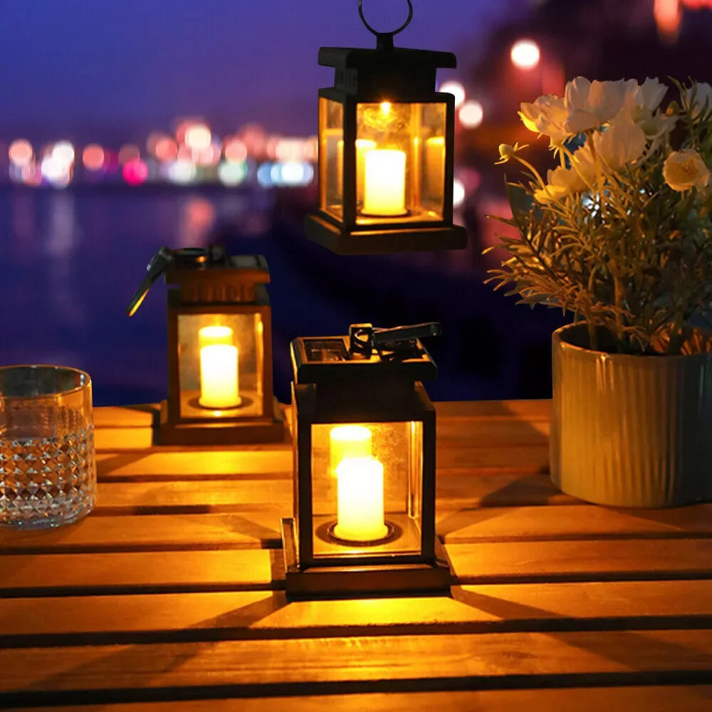 LED Solar Powered Candle Light Yard Palace Lantern Hanging Outdoor Garden Deco