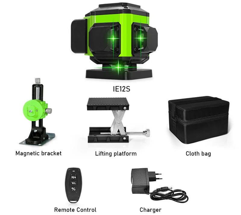 CLUBIONA 16/12 lines Self-leveling Remote Control Outdoor Mode - Receiver Auto 3x360 Green beam Line Laser Level