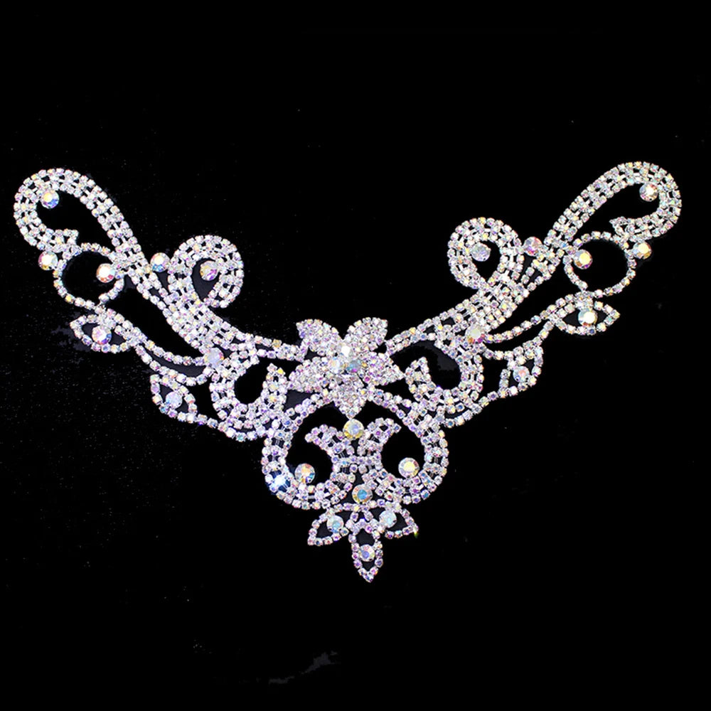 6*4.2in  Ab Crystal collar Rhinestone sew-on necklace adornment for Wedding Dress Skirt Flashing  Clothing Accessories YL012