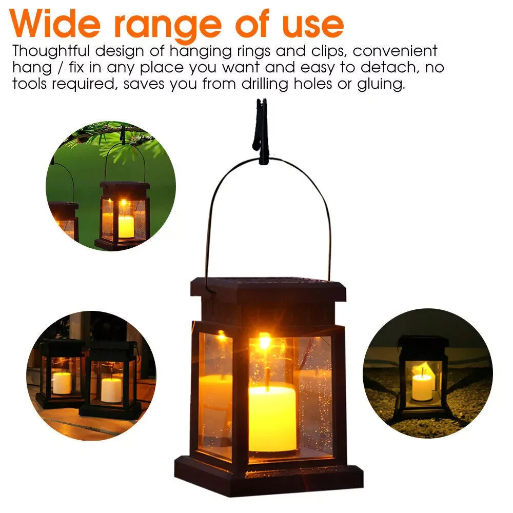 LED Solar Powered Candle Light Yard Palace Lantern Hanging Outdoor Garden Deco