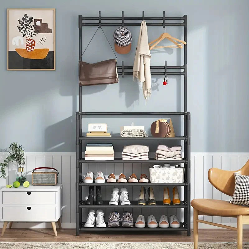 2025 New Shoe Rack With Hanging Hooks Space Saving Storage Organizer For Shoes Coats Hats Closet Clothes Hanger Home Shoes Shelf