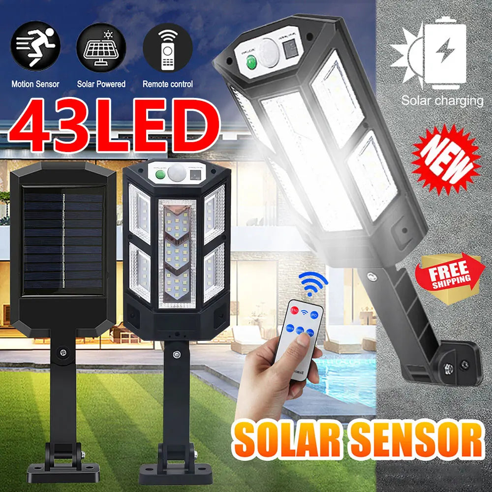 IP65 Solar Lights Outdoor 43LED Street Lamp  Security Lighting for Garden Path Yard Button+Remote control Solar power supply