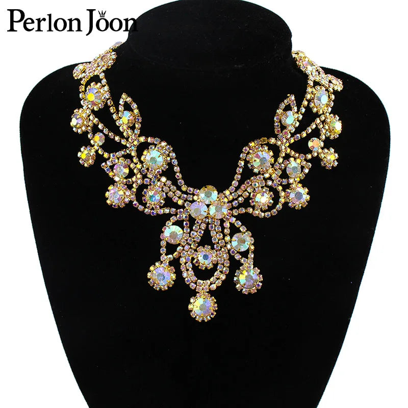 6*4.2in  Ab Crystal collar Rhinestone sew-on necklace adornment for Wedding Dress Skirt Flashing  Clothing Accessories YL012