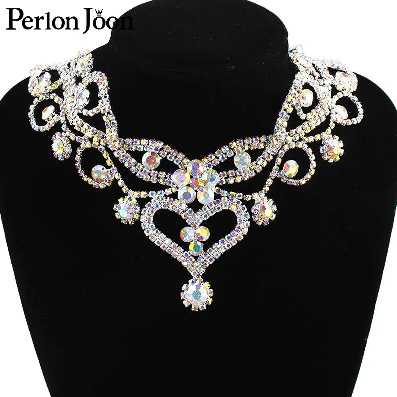 6*4.2in  Ab Crystal collar Rhinestone sew-on necklace adornment for Wedding Dress Skirt Flashing  Clothing Accessories YL012