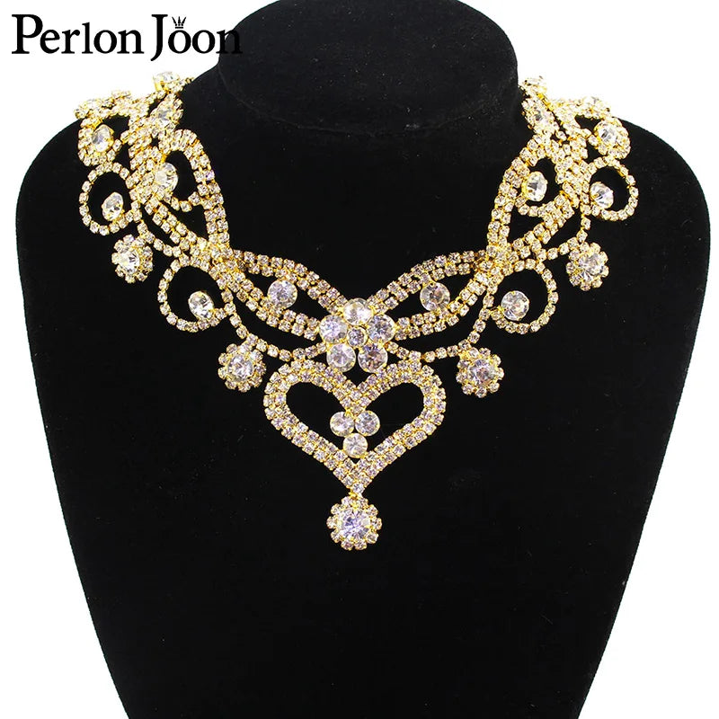 6*4.2in  Ab Crystal collar Rhinestone sew-on necklace adornment for Wedding Dress Skirt Flashing  Clothing Accessories YL012