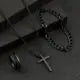 4-piece/set men's black minimalist quartz watch set with bracelet, necklace, and ring -
