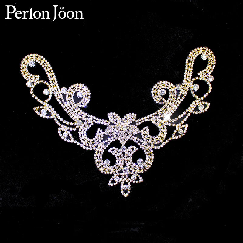 6*4.2in  Ab Crystal collar Rhinestone sew-on necklace adornment for Wedding Dress Skirt Flashing  Clothing Accessories YL012