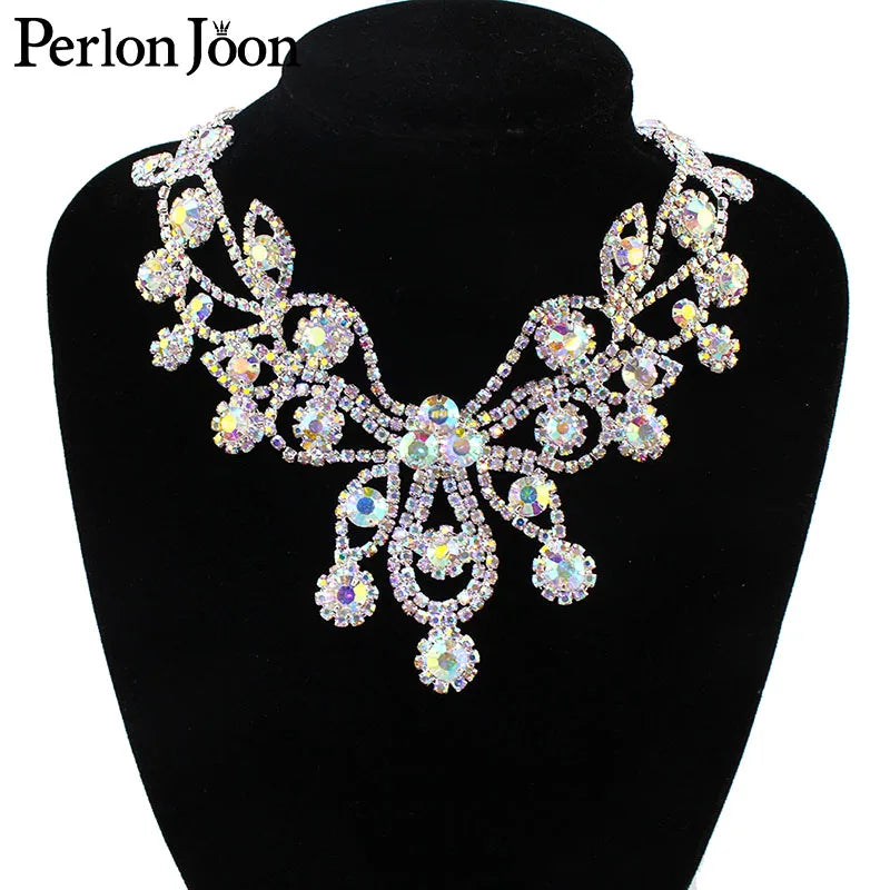 6*4.2in  Ab Crystal collar Rhinestone sew-on necklace adornment for Wedding Dress Skirt Flashing  Clothing Accessories YL012