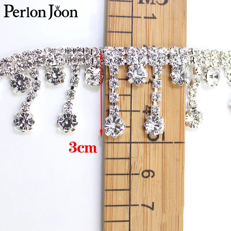 1 Yard Short tassel Pendant rhinestones trim fringe crystal metal chain  for dress,bag,shoes accessories ML004