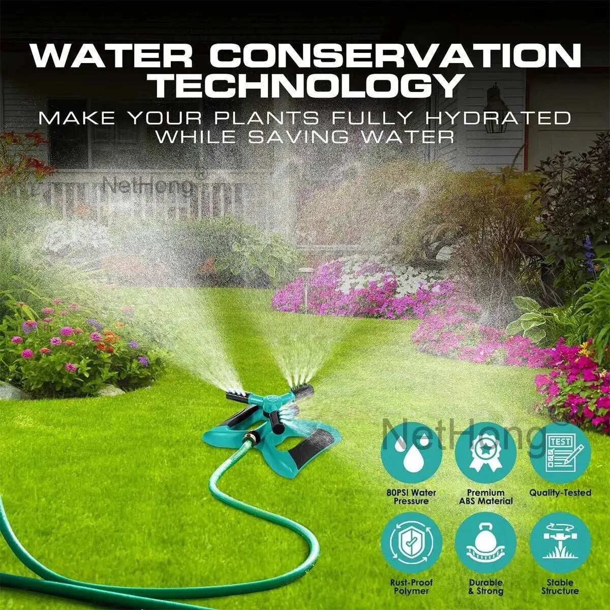 3-Arms 360° Rotating Garden/Lawn Sprinkler System Automatic Watering Irrigation~
