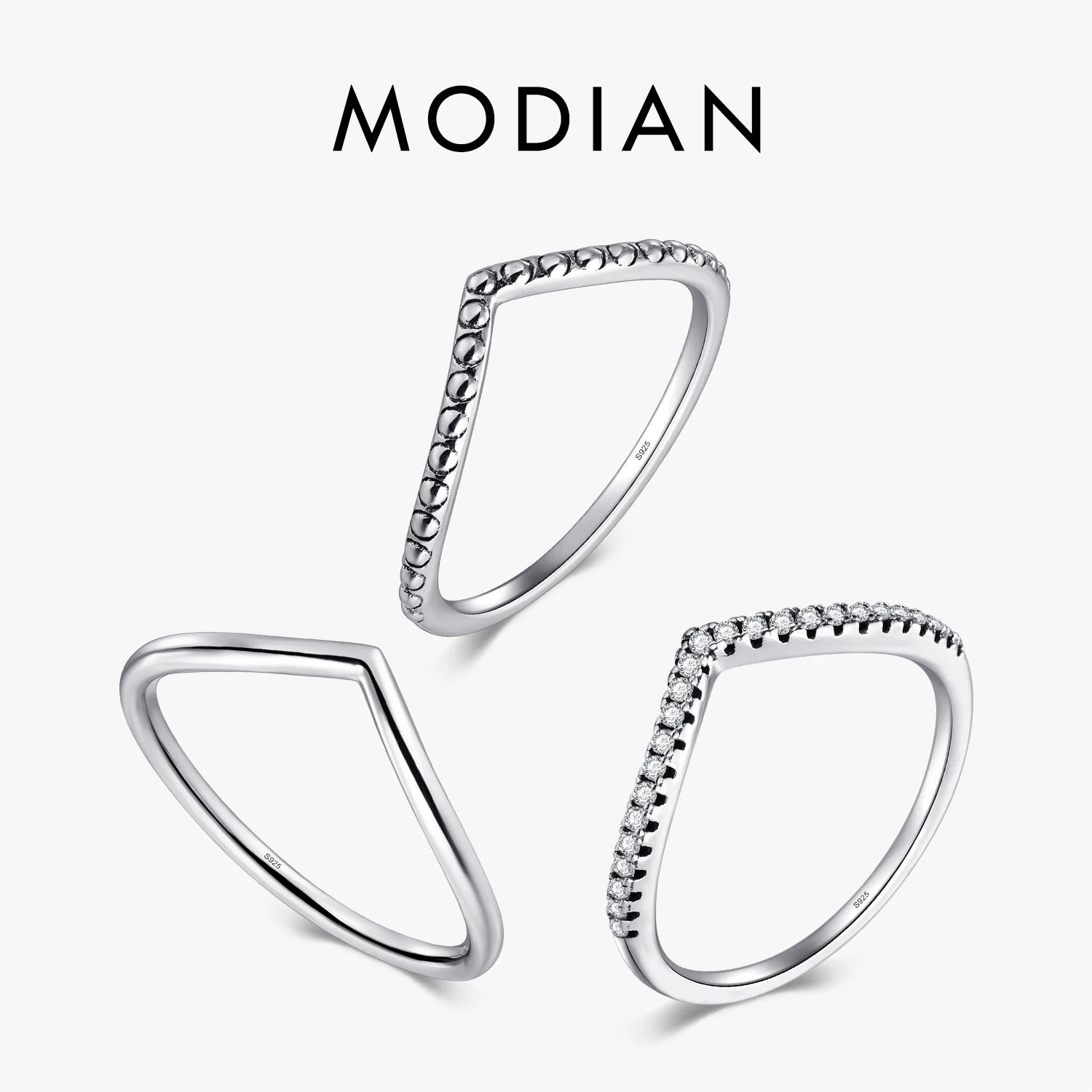 Modian 3 Style Real 925 Sterling Silver Stackable Simple Ring Clear CZ Fashion Instagram Jewelry For Women Couple Gift Rings