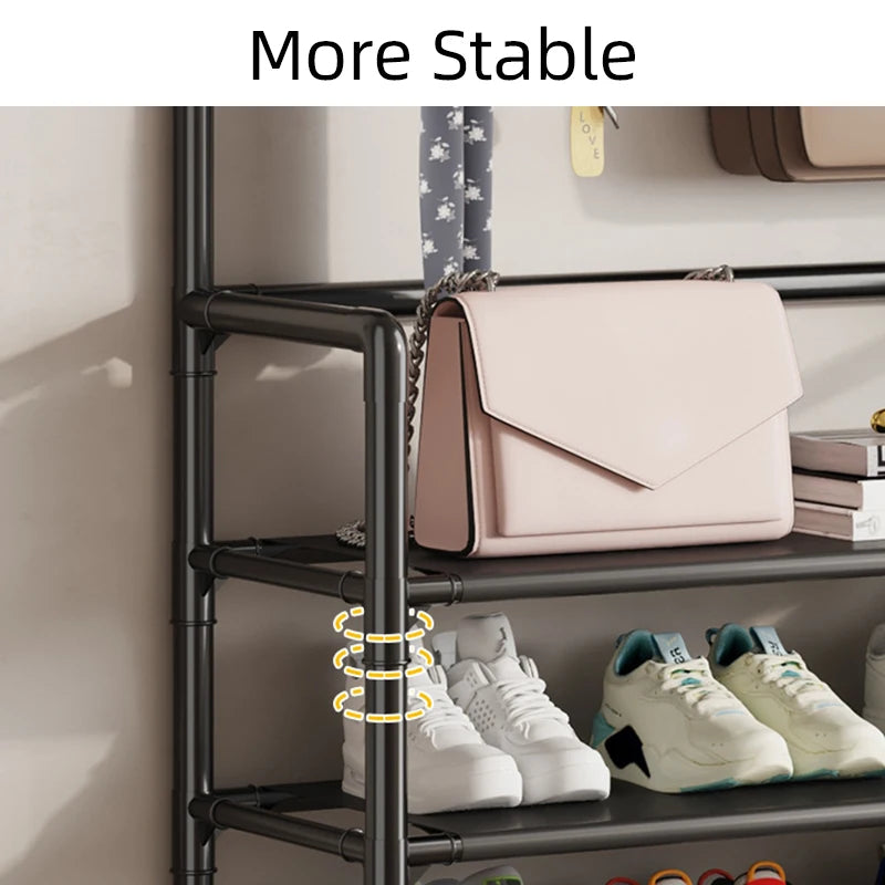 2025 New Shoe Rack With Hanging Hooks Space Saving Storage Organizer For Shoes Coats Hats Closet Clothes Hanger Home Shoes Shelf