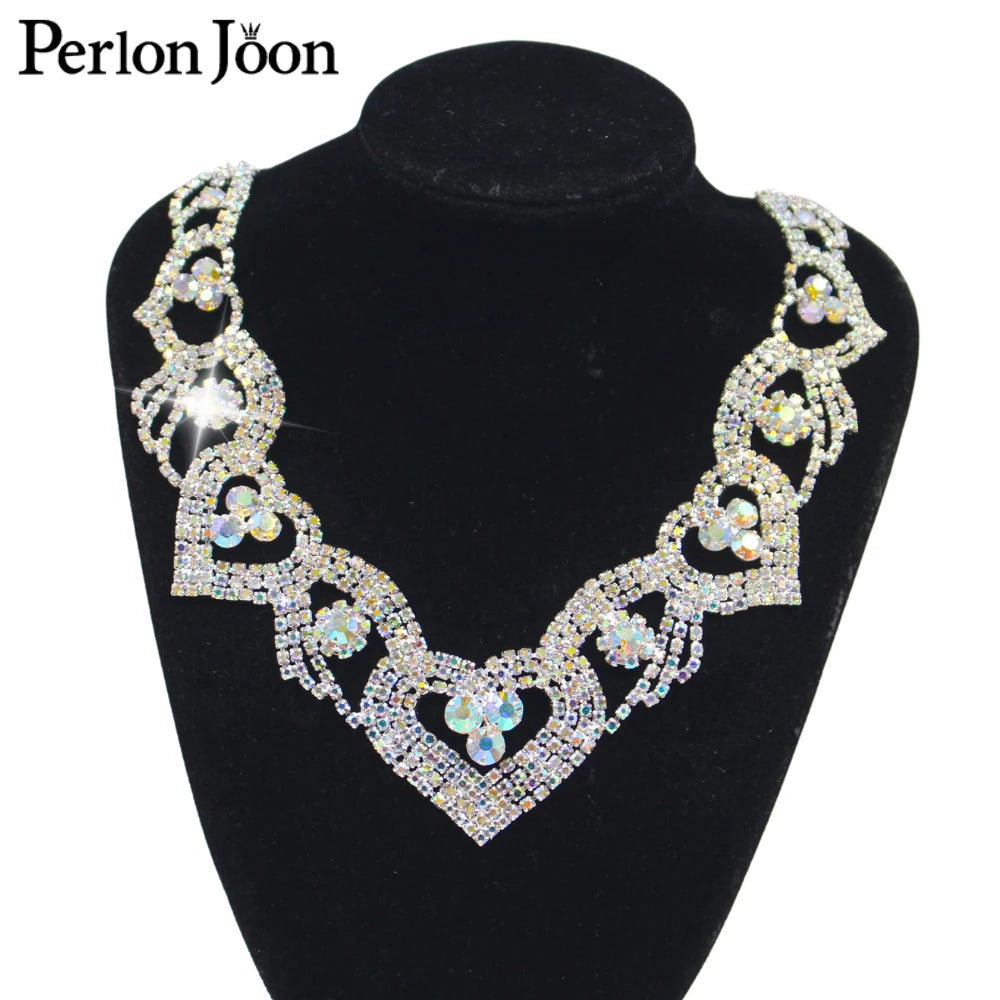 6*4.2in  Ab Crystal collar Rhinestone sew-on necklace adornment for Wedding Dress Skirt Flashing  Clothing Accessories YL012